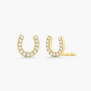 Pendientes de herradura de la suerte, par, con micro pavé de diamantes pequeños, minimalistas, personalizados, de oro macizo de 10K-18K, regalo para fiestas, venta al por mayor - Product Image 1