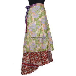 Lote al por mayor de faldas mágicas indias multiusos, vestido envolvente de seda tipo sari, falda cruzada, ropa de mujer, sari de seda vintage de largo completo. - Product Image 3
