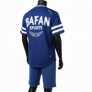 Ensemble de shorts de baseball pour hommes en tissu maille polyester durable, léger, bleu, tenue d'entraînement, impression de logo personnalisée pour ensemble de shorts homme - Product Image 5