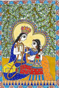 Pintura Madhubani de Bihar, Arte Folclórico Metálico Premium en 3D, Arte Tradicional Hecho a Mano para Decoración del Hogar en Jharkhand, Ojistha - Product Image 3