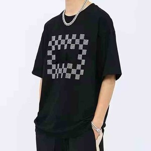เสื้อยืดคอกลมโอเวอร์ไซส์ แขนสั้น สีดำล้วน ผ้าฝ้ายถัก ระบายอากาศได้ดี สไตล์ลำลอง ลายด้านหน้า - Product Image 3