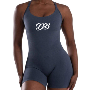 Combinaison moulante sans coutures pour femme, sans manches, à compression, bleu foncé, avec dos à bretelles - Product Image 4