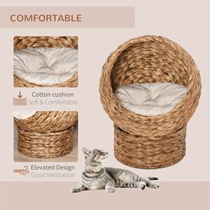 Cuccia rialzata in vimini per gatti con morbido cuscino marrone e forma a uovo per gatti da interno - Product Image 4