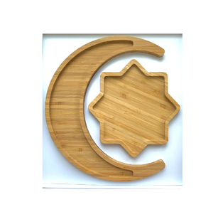Bandeja Decorativa de Madera de Acacia Pulida con Forma de Luna y Estrella, para Organización y Almacenamiento de Joyas - Product Image 1
