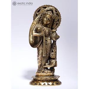 Élégante déesse Radha de 9 pouces avec Matki Sculpture en laiton au design traditionnel fait à la main pour la décoration intérieure. - Product Image 1
