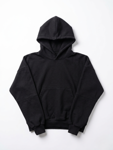 Sweat-shirt à capuche noir 100 % coton épais, coupe classique, pull-over tricoté, hiver, uni, avec poche, streetwear, respirant - Product Image 1
