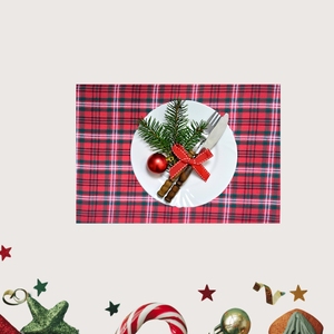 Elegant Christmas Red Tartan Plaid <b>Rectangle</b> <b>Placemat</b> 100% Cotton Eco-Friendly Dining Table Mat Soft Washable Reusable - Product Image 2