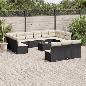 Set Divano da Giardino Nero e Crema con Cuscini, Arredamento da Esterno in Rattan PE Resistente ai Raggi UV, Design Contemporaneo Impermeabile - Product Image 1