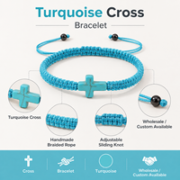 Bracelet en corde avec breloque croix turquoise, tendance, unisexe, fait main, ajustable, bijoux, cadeau, vente en gros