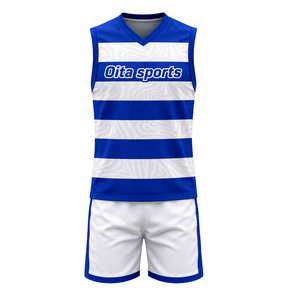 Ensemble Maillot et Short de Volleyball Rayé Bleu et Blanc Sans Manches, Tenue de Sport Athlétique Sublimée pour Entraînement et Match d'Équipe - Product Image 2