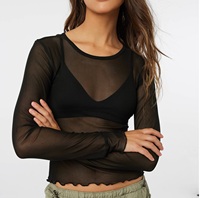 Oferta Caliente: Camisetas de Yoga y Gimnasio Personalizadas con Cuello Redondo y Cuello Alto, Transpirables, Transparentes, de Malla, con Manga Larga, Estilo Top sin Mangas, para Ejercicio de Verano