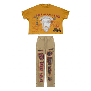 Ensemble de jogging en coton premium 200 GSM, t-shirt et pantalon, vert, coton doux, impression sérigraphique, logo personnalisé, tenue pour femmes - Product Image 1