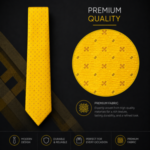 Corbata de Hombre de Seda 100% con Puntos Amarillos de Lujo |   Corbata de Diseño Ecológica, Tejida, Premium, para Bodas, Fiestas y Eventos Formales, Ideal para Regalo - Product Image 3