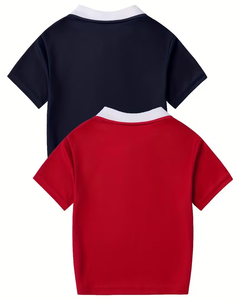 Red Navy Breathable Eco-Friendly Short Sleeve Polo Shirt for Boys Casual Solid Color Polyester/Cotton Knitted Fabric Plain Dyed - Product Image 2