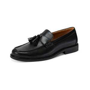 Mocassins à lacets en cuir véritable pour hommes avec pompons, personnalisables, chaussures décontractées et habillées, semelle intermédiaire EVA amortie, cuir véritable - Product Image 1