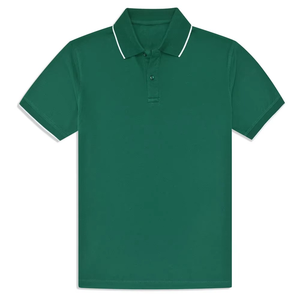 เสื้อโปโลแขนสั้นสีเขียวสำหรับผู้ชาย สีพื้น ผ้าถัก สไตล์ลำลอง ทรงปกติ - Product Image 2