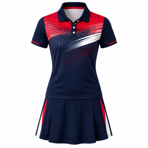 Custom Sublimation Women Tennis Dress Set Short Sleeve for Shirt Matching <b>Skirt</b> Gradient Color Moisture Wicking 100% Polyester - Product Image 3