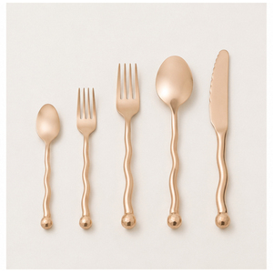 Handcrafted Luxury Wavy Handle Cutlery Set Undulating Sphere <b>Flatware</b> for Fine Dining and Modern Wedding Table Decor - Product Image 3