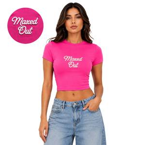 New Raised Embroidered women's shirt Solid Color Slim Fitted Crop Top Lightweight Custom Cotton T-Shirt All Seasons Streetwear - Product Image 5