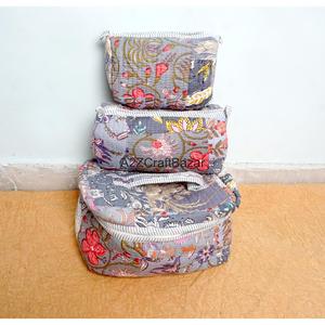 Ensemble de trousses de maquillage écologiques en coton durable, légères, réutilisables, avec fermeture éclair, petites, rayées, pour voyage - Product Image 5