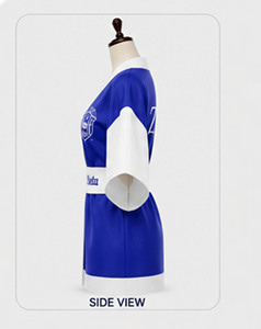 Robe kimono personnalisée en satin de soie respirant à manches courtes pour femme, bleu et blanc, longueur genou, vêtements de détente, service OEM - Product Image 3