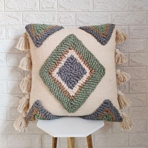 Tufted Boho Cushion Cover By Indian Textiles H/L Handwoven Decorative <b>Throw</b> <b>Pillow</b> Luxury Boho <b>Pillow</b> - Product Image 6