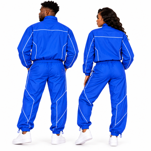 ชุดวอร์มสีน้ำเงินแบบ unisex เสื้อแจ็คเก็ตซิปเต็มตัว กางเกงขายาว แห้งเร็ว ผลิตจากโพลีเอสเตอร์ เหมาะสำหรับใส่ในฤดูใบไม้ร่วง ชุดกีฬา เสื้อแจ็คเก็ตและกางเกงเข้าชุด - Product Image 5