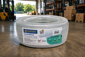 Tuyau d'aspiration en PVC KARYON CrystalFlow 50 mm x 20 m, transparent, renforcé, flexible, à haut débit, compatible avec le dévidoir, résistant à l'abrasion - Product Image 1