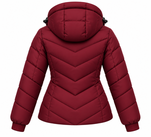 Chaqueta Acolchada con Capucha para Mujer, Color Vino Borgoña, de Alta Demanda, con Cierre de Cremallera, Manga Larga, Relleno de Poliéster, para Invierno, OEM - Product Image 2
