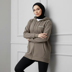 Sudadera con capucha larga y cremallera completa para mujeres musulmanas, talla grande, modesta, transpirable, de felpa francesa, chaqueta deportiva islámica. - Product Image 1