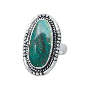 Bague artisanale en argent plaqué avec grande pierre de chrysocolle naturelle de forme ovale, style bohème chrétien, pour femme, cadeau de Noël - Product Image 5
