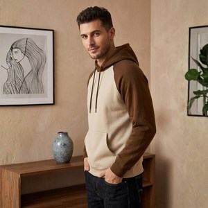 Men's Two Tone <b>Fleece</b> Hoodie | Cream <b>Brown</b> Pullover Sweatshirt | Warm Winter Outdoor Hoodie | Cozy Gift for Him Husband - Product Image 3