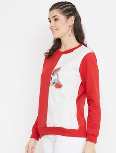 Sudadera de Mujer con Bloques de Color Rojo y Estampado de Dibujos Animados, Cuello Redondo, Manga Larga, Tejido de Punto, para Otoño - Product Image 1