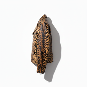 OEM Women's Breathable Eco-Friendly Leopard Print PU Leather Motorcycle <b>Biker</b> <b>Jacket</b> with Zip-Up Closure and Custom Logo - Product Image 4