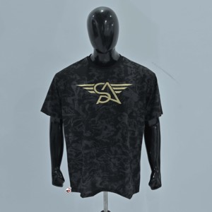 Camisetas de Manga Corta para Hombre, Color Negro, de Moda, Cuello Redondo, Estampado de Camuflaje, Logotipo con Impresión en Relieve, Casual, Regular, 100% Algodón, Calidad Premium - Product Image 1