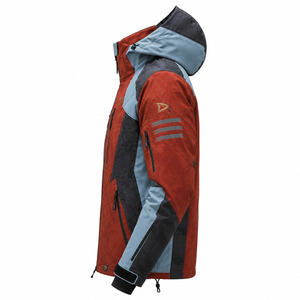 Men's Hooded Ski <b>Jacket</b> Red Blue Color Blocked <b>Waterproof</b> 10,000mm for Stretch -Tex Zipper Closure - Product Image 2