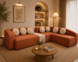 Nouveau canapé d'angle moderne en forme de L avec coussins, canapé sectionnel incurvé contemporain, couleur personnalisable, rembourrage en mousse pour salon - Product Image 1