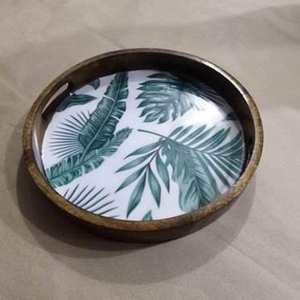 Bandeja de Servir de Madera con Estampado Floral y Asa, Bandeja Cuadrada Decorativa para Té, Café y Aperitivos, para Uso en el Hogar, Cocina, Hotel y Restaurante - Product Image 3