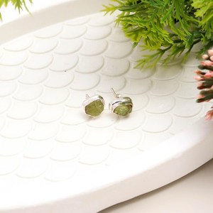 Raw <b>Peridot</b> Stud <b>Earrings</b> 925 Sterling Silver Handmade Natural Gemstone Jewelry - Product Image 3