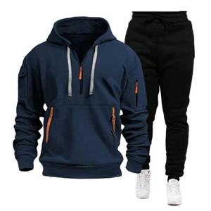 Vêtements de sport pour hommes de haute qualité avec impression de logo personnalisé Essential Activewear Quarter Zip Fleece Lined Hoodie Jogger Pants Set Pour Hommes - Product Image 4