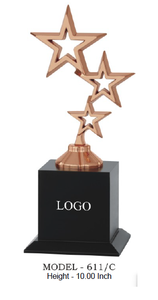 Star Trophy with Three Die Casting Metal Stars Black Base Model 611 10-Inch Height UV Printing Engraving for Sports/Games Awards - Product Image 6