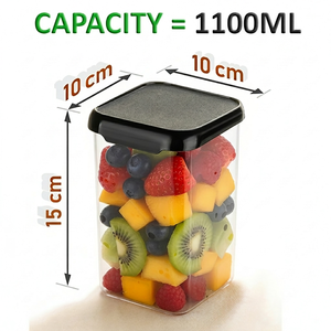Conteneur de stockage alimentaire rectangulaire empilable transparent avec couvercle hermétique, capacité de 1100 ml / 1 kg - Product Image 2