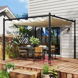 Pergola Retrattile Bianco Crema 3x3m UPF30+ con Palo in Metallo e Fissaggio Magnetico per Esterni, Villa, Cortile, Parco - Product Image 2