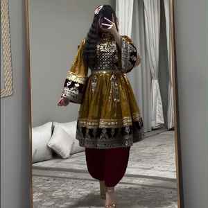 Vestidos de Novia de Alta Calidad Hechos a Mano en Afganistán, Estilo Kuchi Tradicional Tribal Vintage, con Bordado de Encaje, Corte Maxi en A, Color en Contraste, para Mujer - Product Image 6