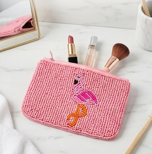 Pink Flamingo Embroidered <b>Mini</b> <b>Pouch</b> Zipper Closure Handmade Cute Cosmetic Bag Female Multi Functional - Product Image 1