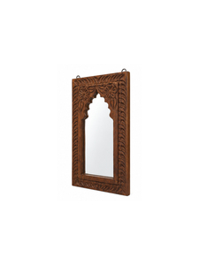 Traditional Wooden Wall <b>Mirror</b> with Carved Floral Design <b>Rectangular</b> Framed Handmade Decorative Edge - Product Image 3