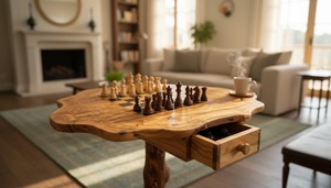 Modern Design Tabletop Use Premium Exclusive Handmade Eco Friendly Wooden Chess <b>Board</b> Natural Rough Edges Finish Decoration use - Product Image 2