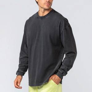 Camiseta de Manga Larga para Hombre, Corte Regular, Color Sólido, Cuello Redondo, Informal, Tejido de Punto, 100% Algodón Jersey, Transpirable - Product Image 3