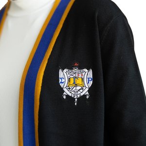 Sigma Gamma Rho Long Black <b>Duster</b> Cardigan Women Blue Gold Trim Knit Sweater Greek Sorority Elegant Casual Style - Product Image 5