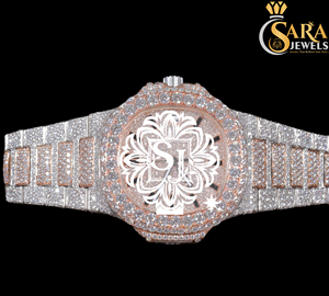 Calidad de exportación Busto especial hacia abajo Iced Out Relojes de diamantes naturales de dos tonos completamente automáticos para hombre disponibles para la venta - Product Image 3